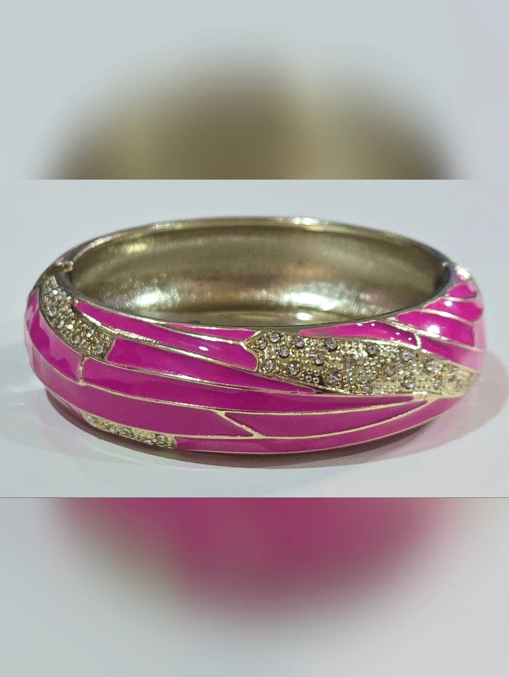 Nordstrom Sequin‎ NYC Pink Enamel & Sparkling Crystals Hinged Bangle NWT